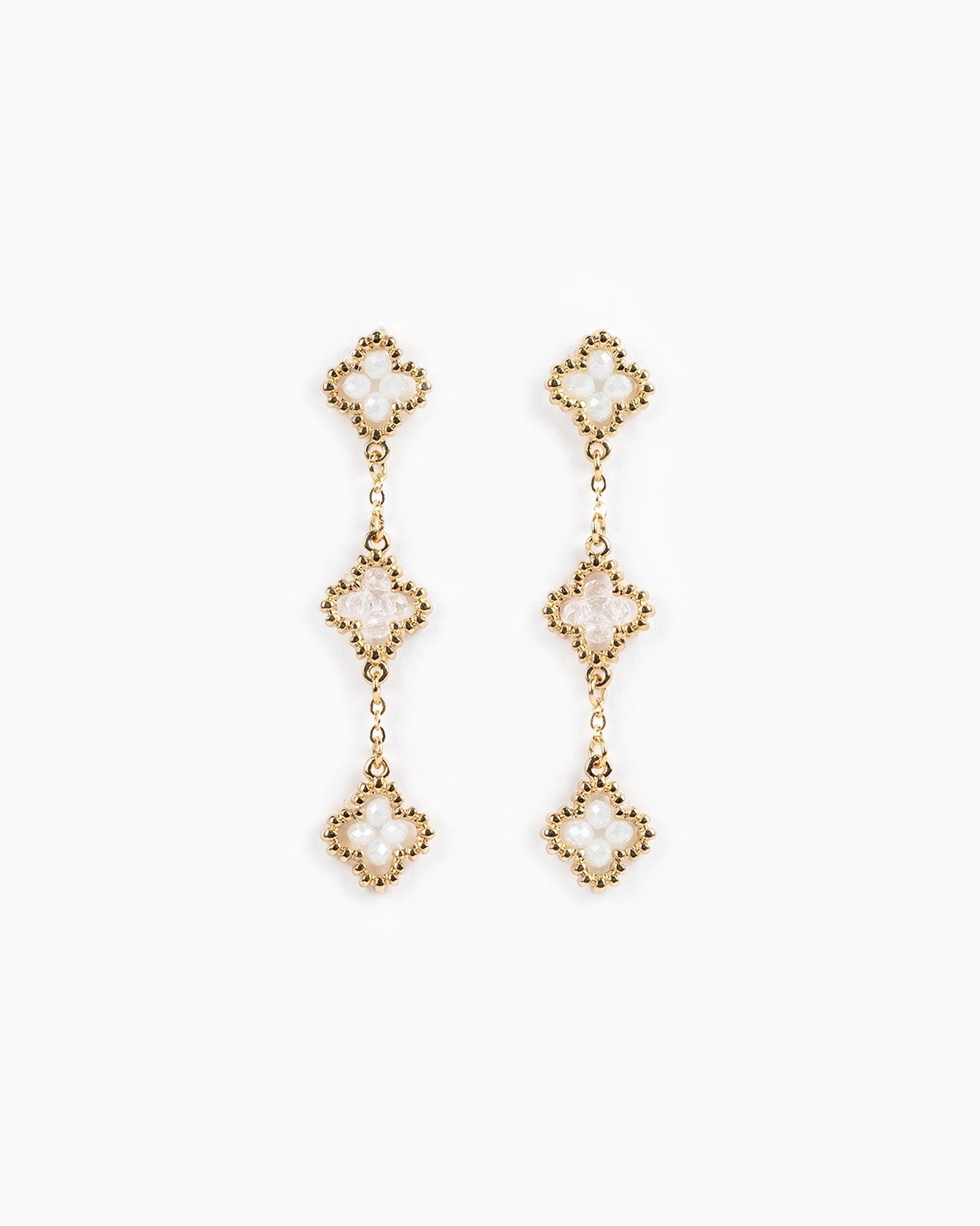 Multi-Bead Clover Drop Earrings