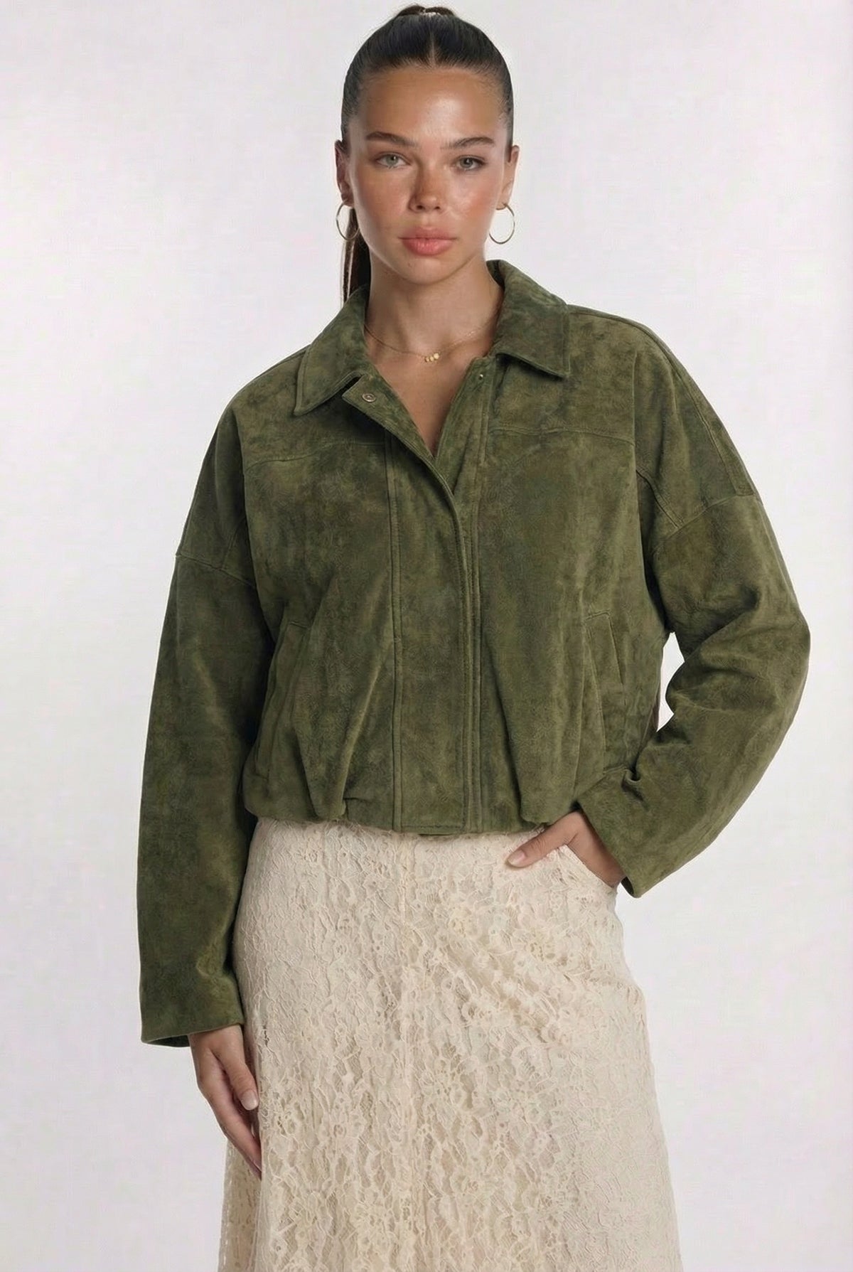 Fall Jacket- Green — trendy outerwear | HoneyPlum Clothing