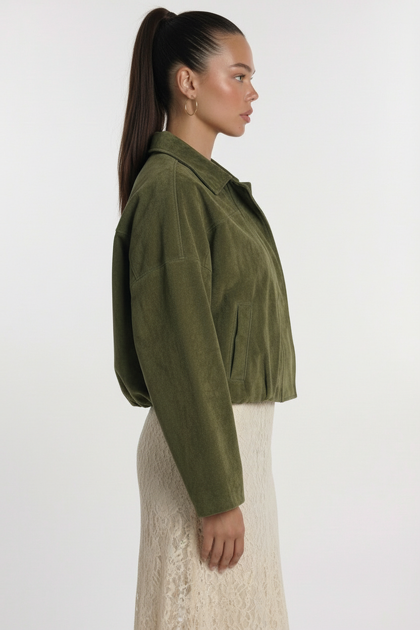 Fall Jacket- Green — trendy outerwear, front view