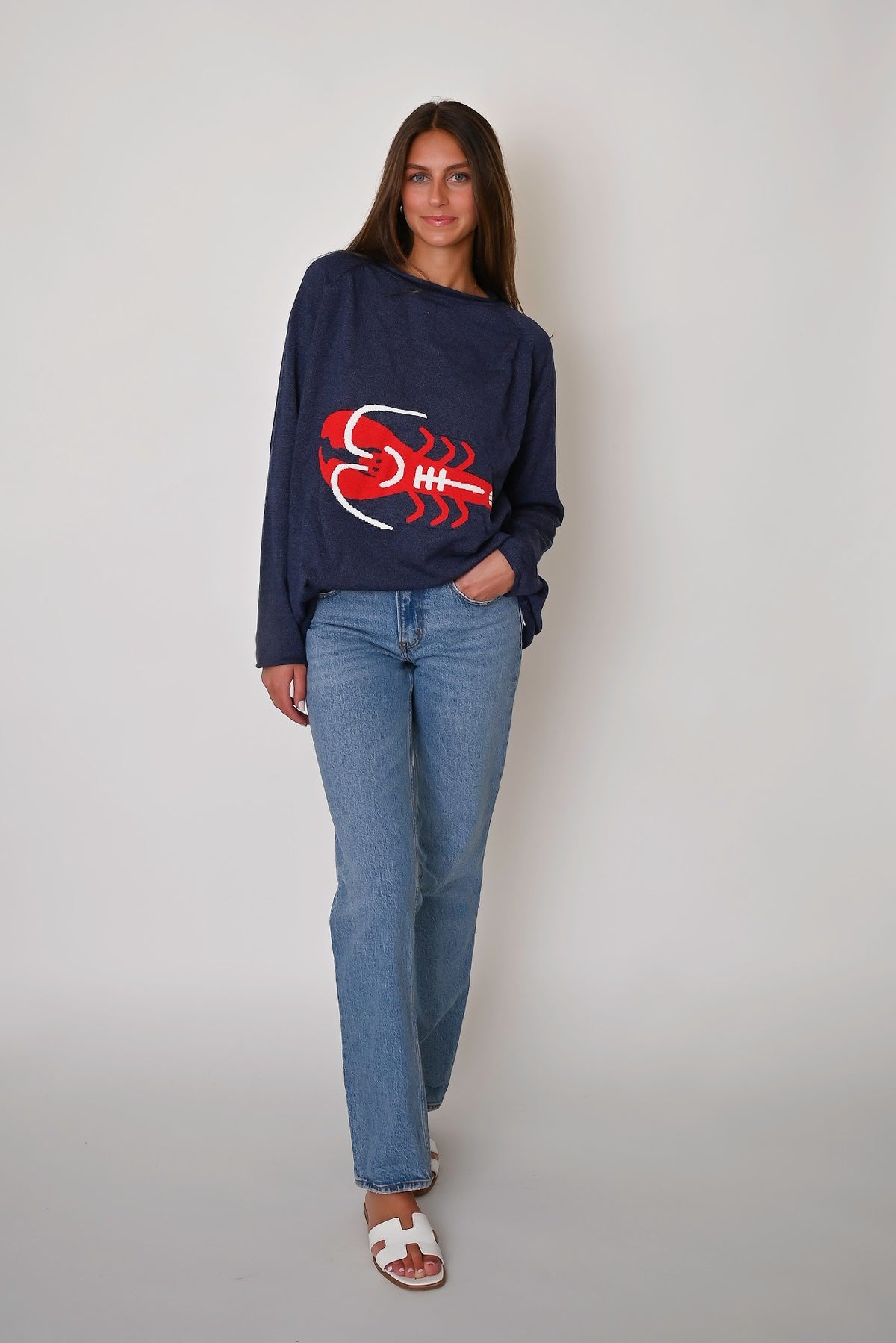 HoneyPlum playful lobster-print knit sweater with coastal preppy charm