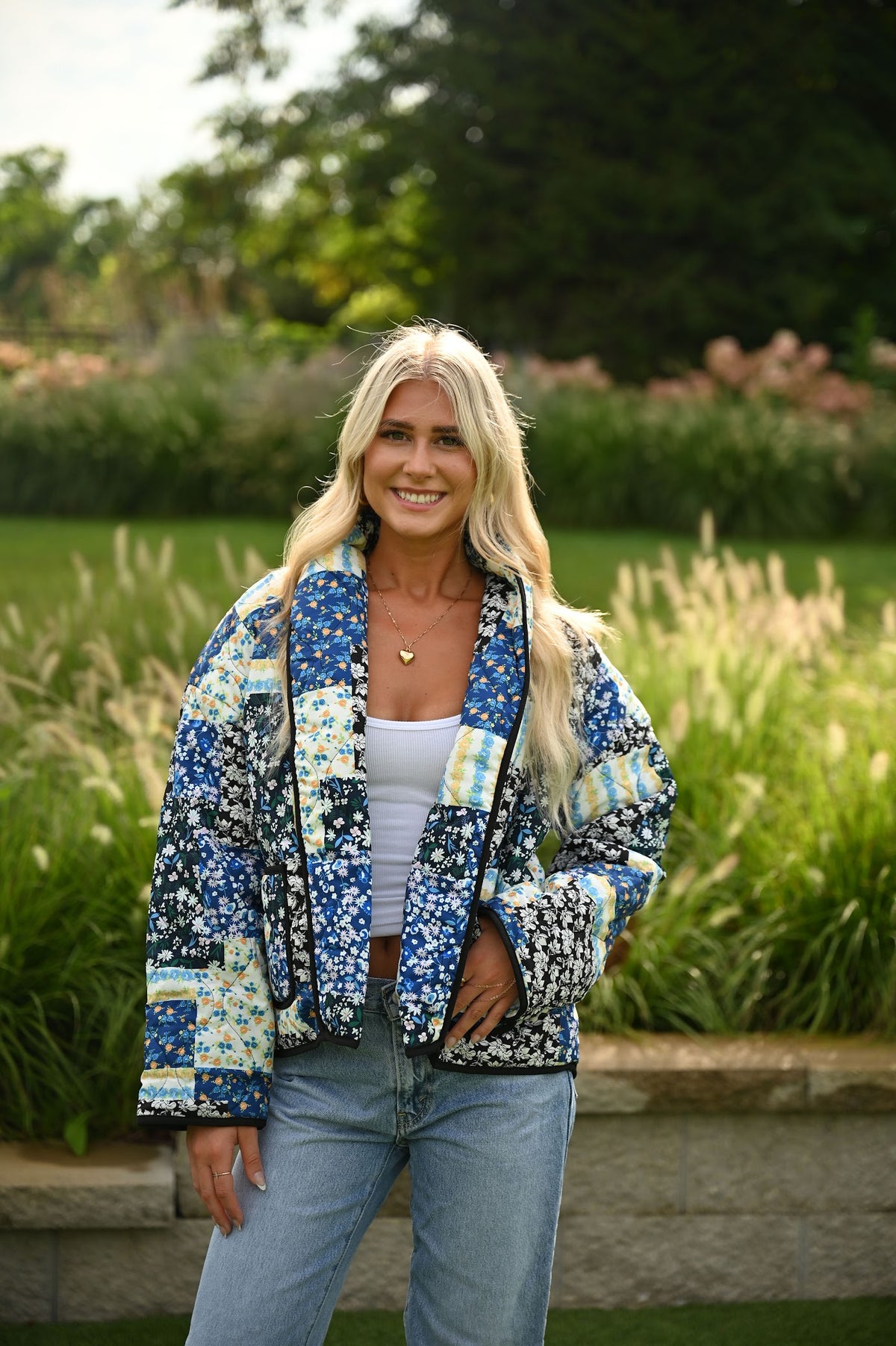 HoneyPlum quilted women's jacket with Venetian-inspired print and cozy fill