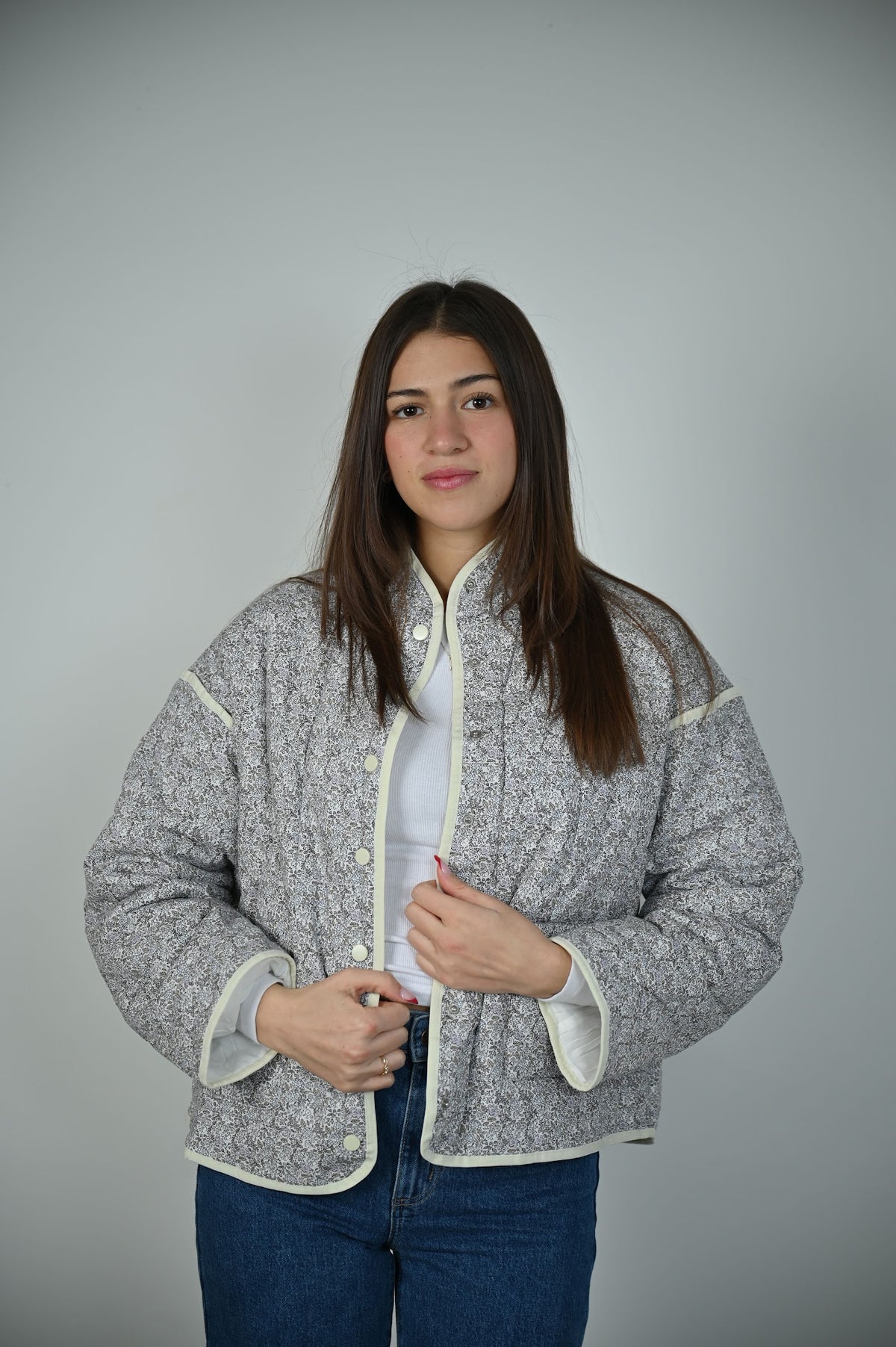 Gray Quilted Jacket — trendy outerwear | HoneyPlum Clothing
