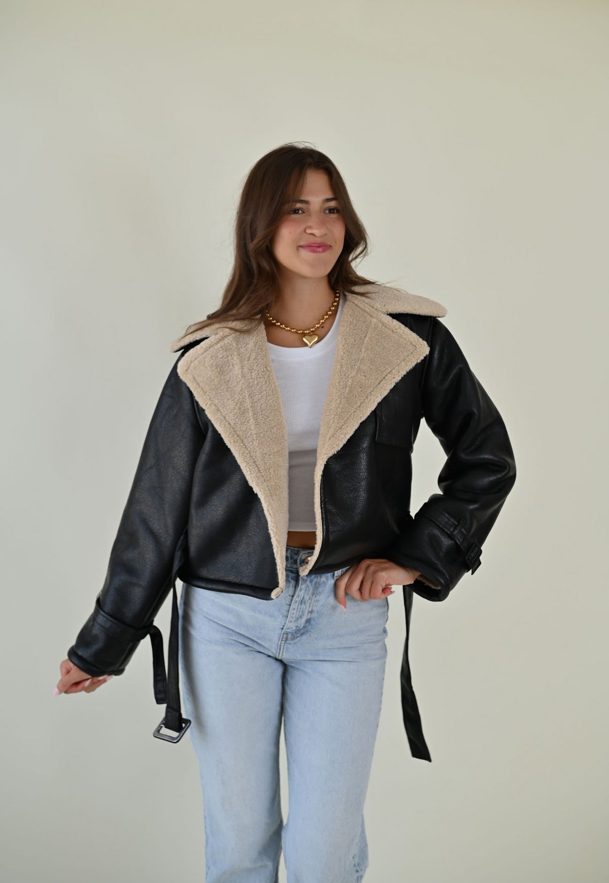 Detriot Leather Jacket — trendy outerwear, front view