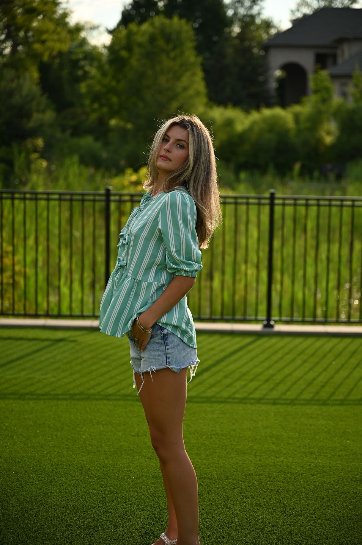 Bow Bliss Striped Top - Green