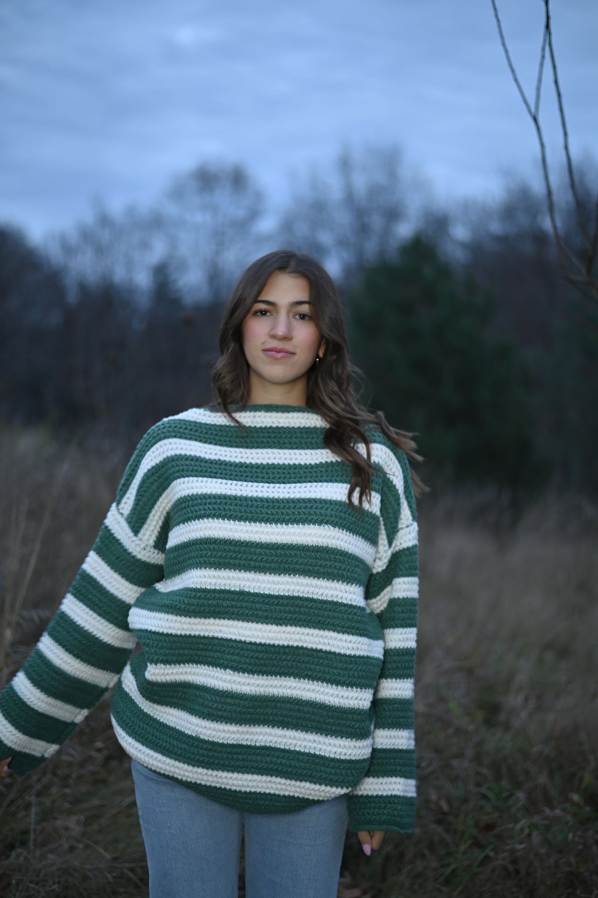 Classic striped pullover sweater with cozy knit and relaxed crew neck