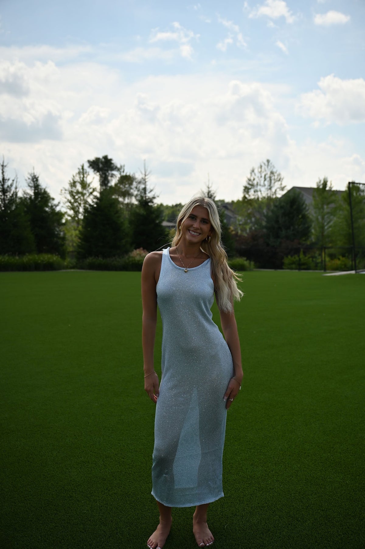 Blue Baddie Dress — trendy mini dress, front view
