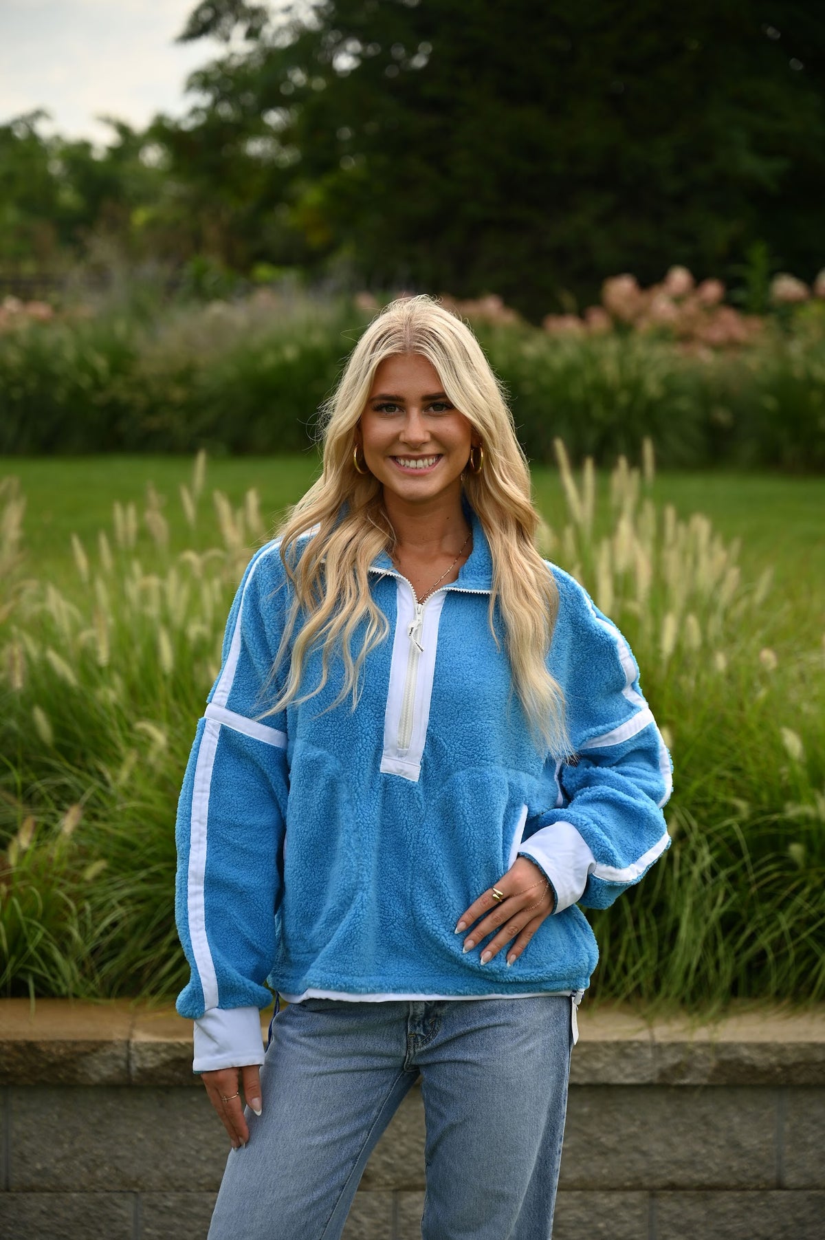 Soft oversized pullover sweater with plush fabric and relaxed weekend fit