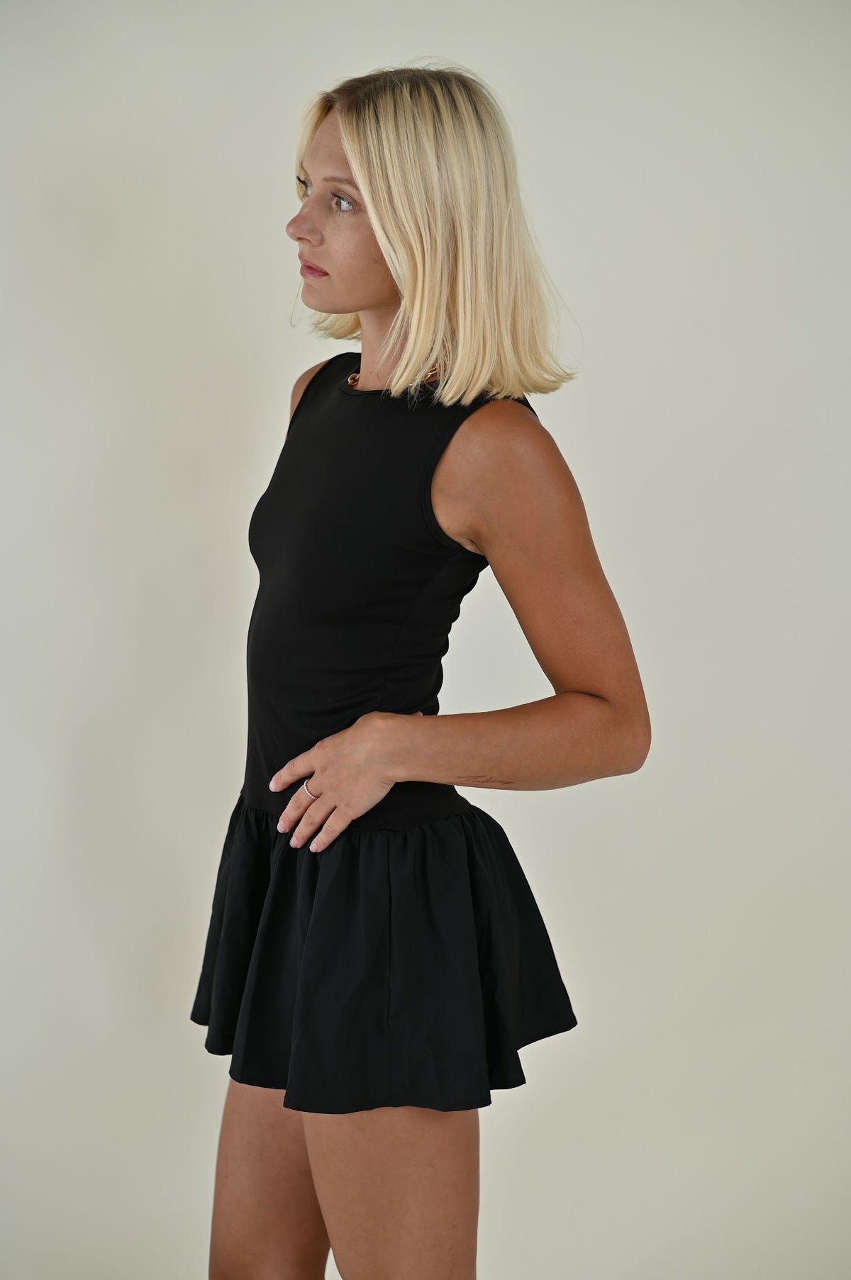Naples Dress- Black — trendy mini dress, front view