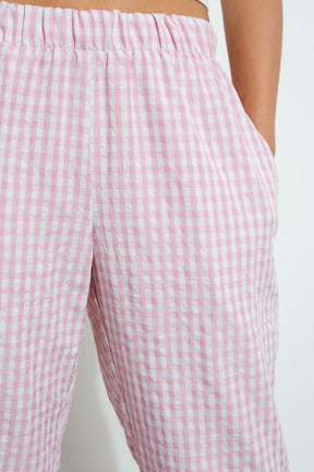 Gingham Relaxed Pants- Pink