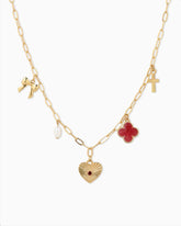 Sunburst Heart Charm Necklace- Red