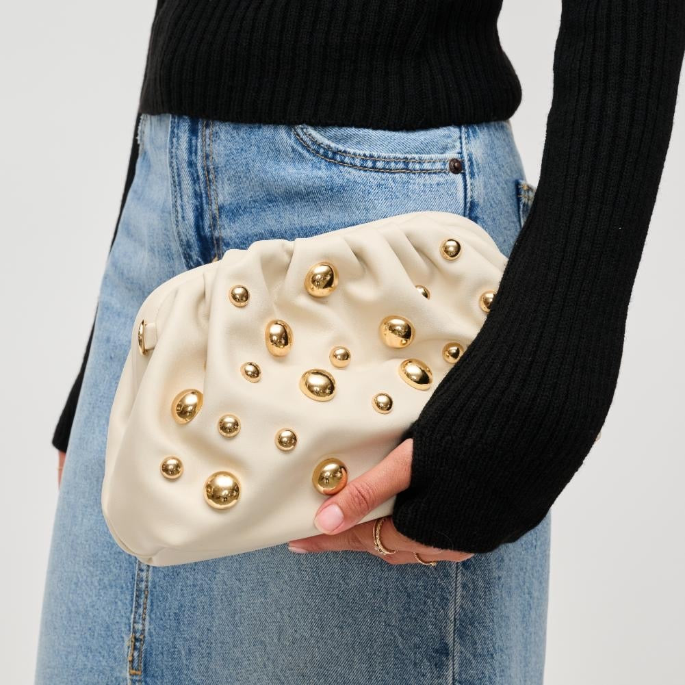 Carey Studded Clutch- Oatmilk