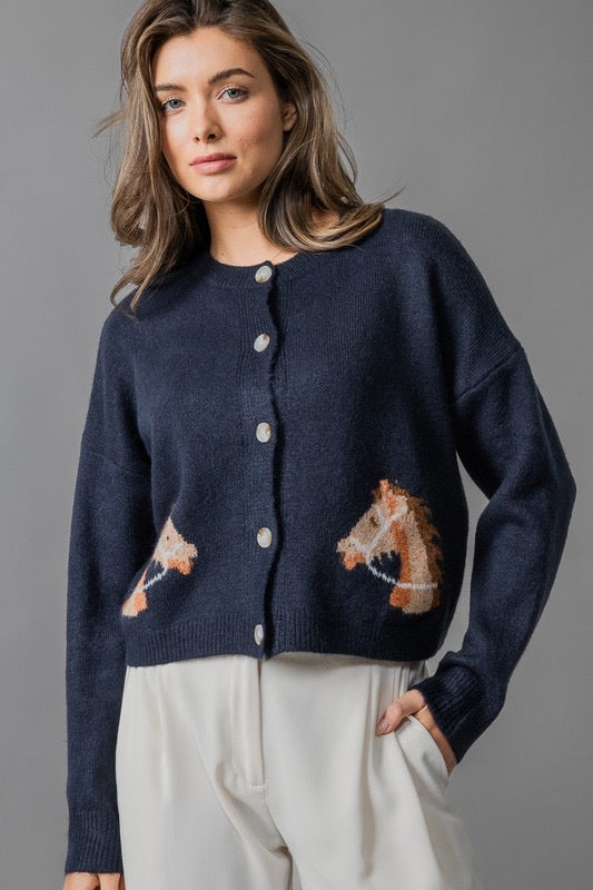 Equestrian Dream Cardigan- Navy