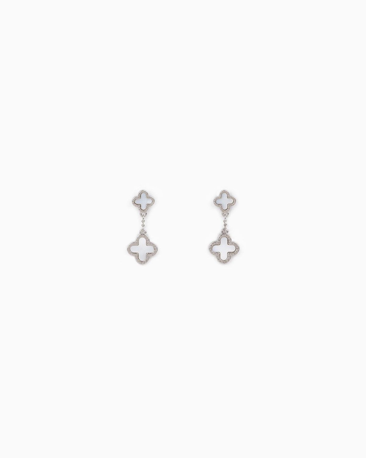 Double Clover Drop Earrings- Silver