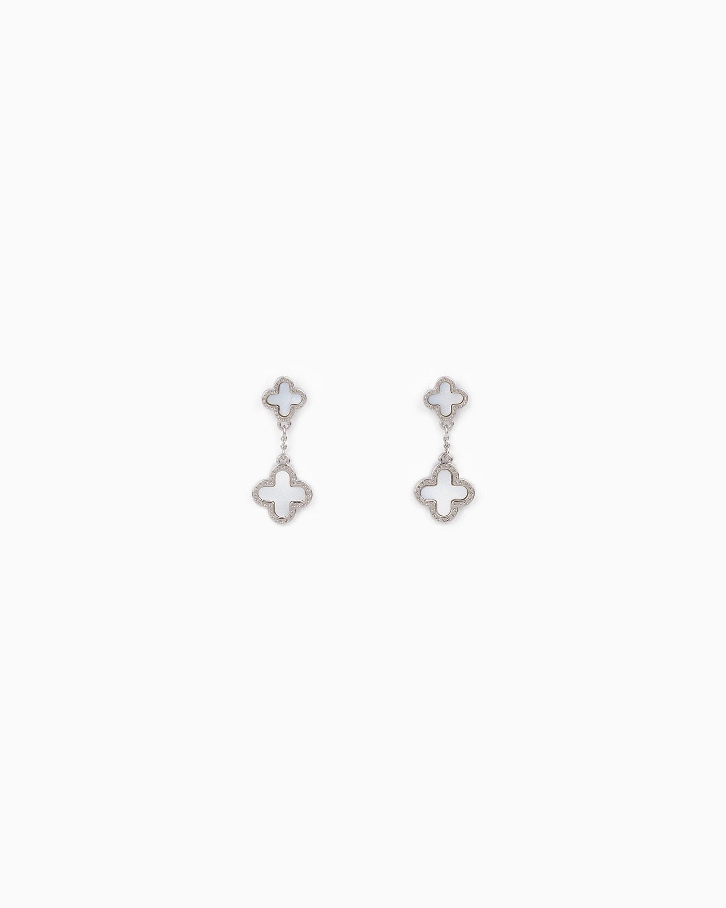 Double Clover Drop Earrings- Silver