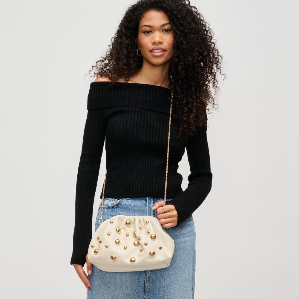 Carey Studded Clutch- Oatmilk