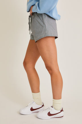 Waist Tie Check Shorts- Gray