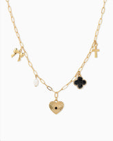 Sunburst Heart Charm Necklace- Black