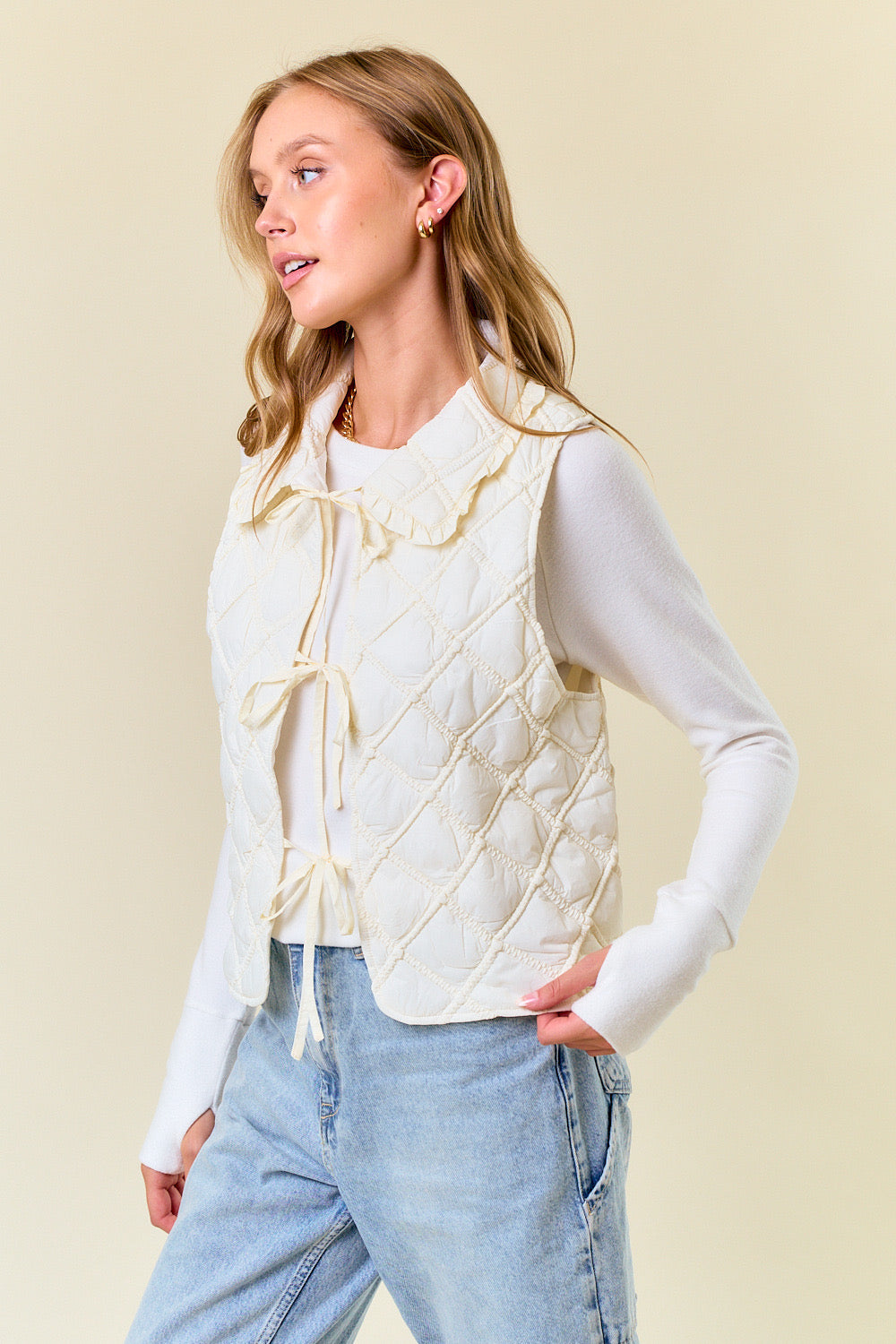 Ruffled Over-Sized Vest- Cream