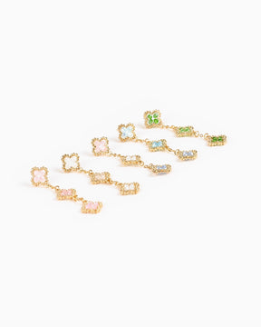 Multi-Bead Clover Drop Earrings - Green