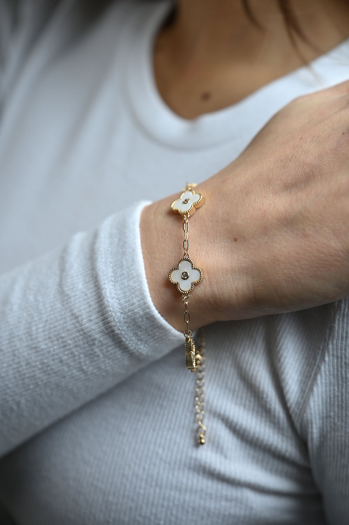 Clover CZ Station Bracelet- White