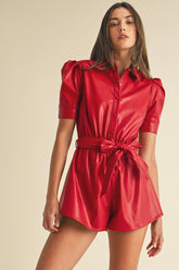 Dream Leather Romper- Red