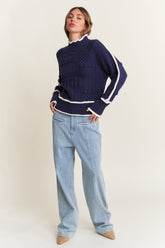 Navy Cable-Knit Sweater