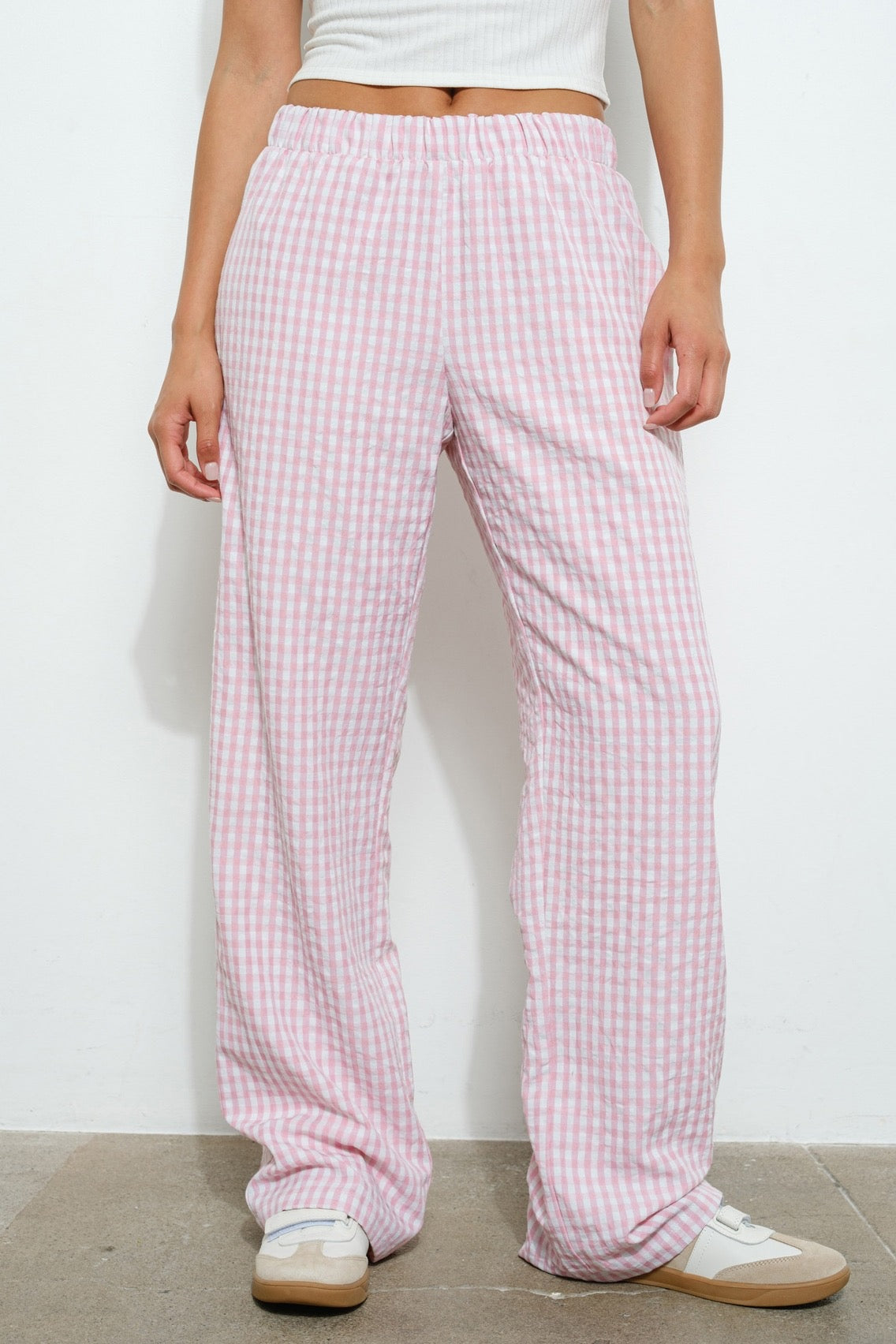 Gingham Relaxed Pants- Pink