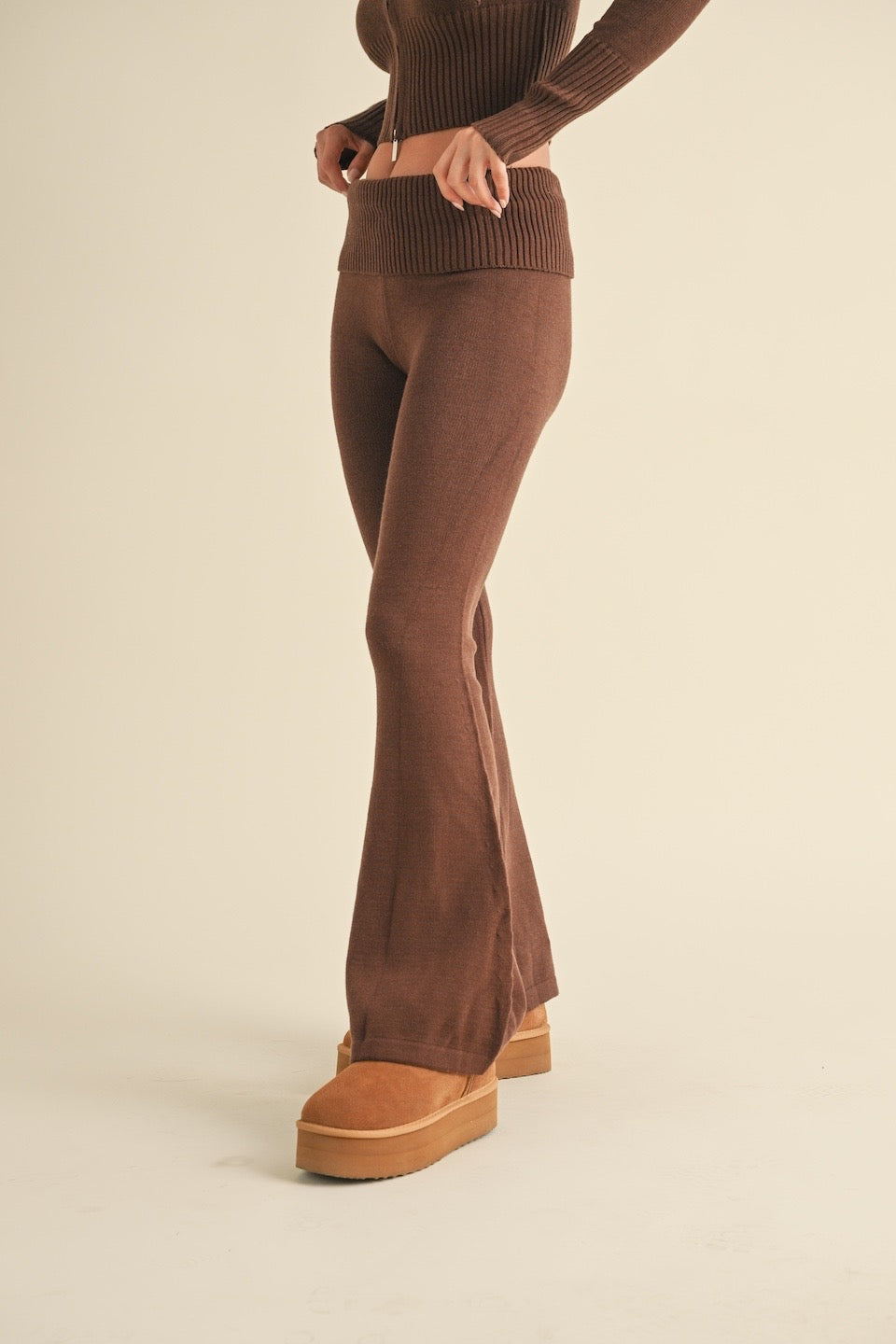 Foldover Flare Pants- Brown