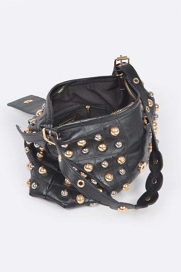 Studded Shoulder Bag- Whitw