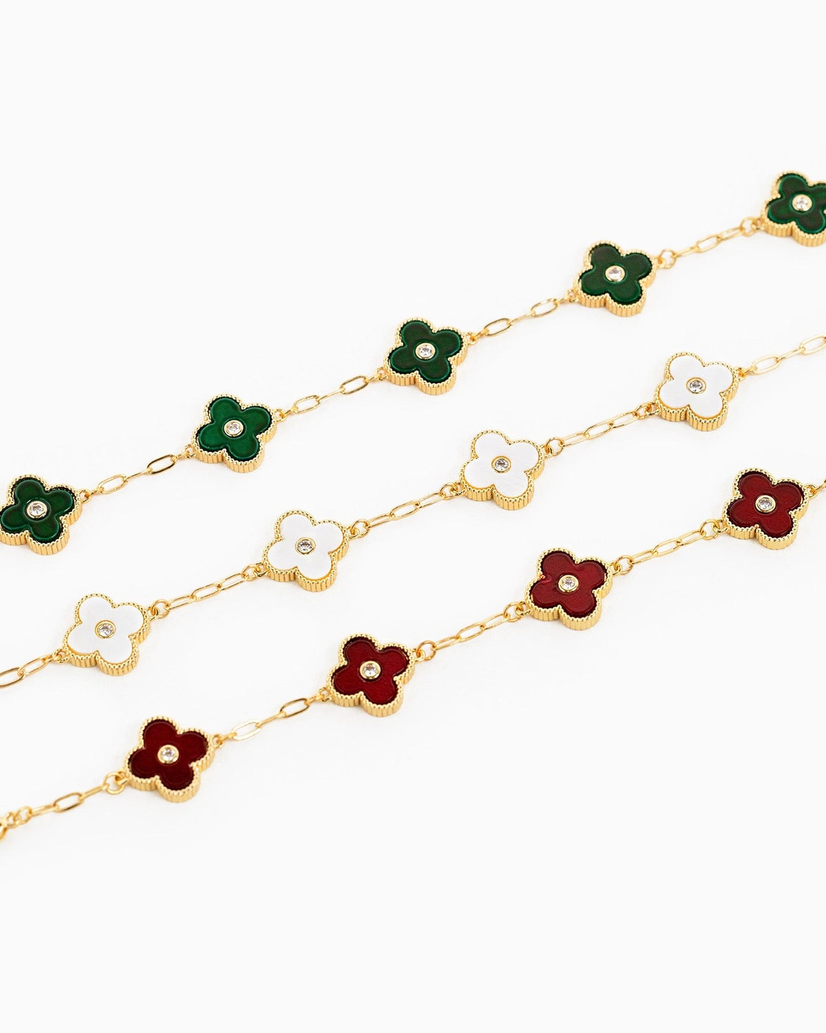 Clover CZ Station Bracelet- Green