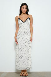 Polka Dot Mesh Maxi Dress