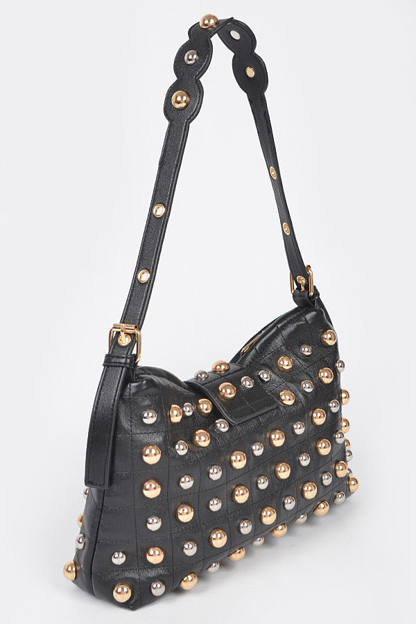 Studded Shoulder Bag- Whitw