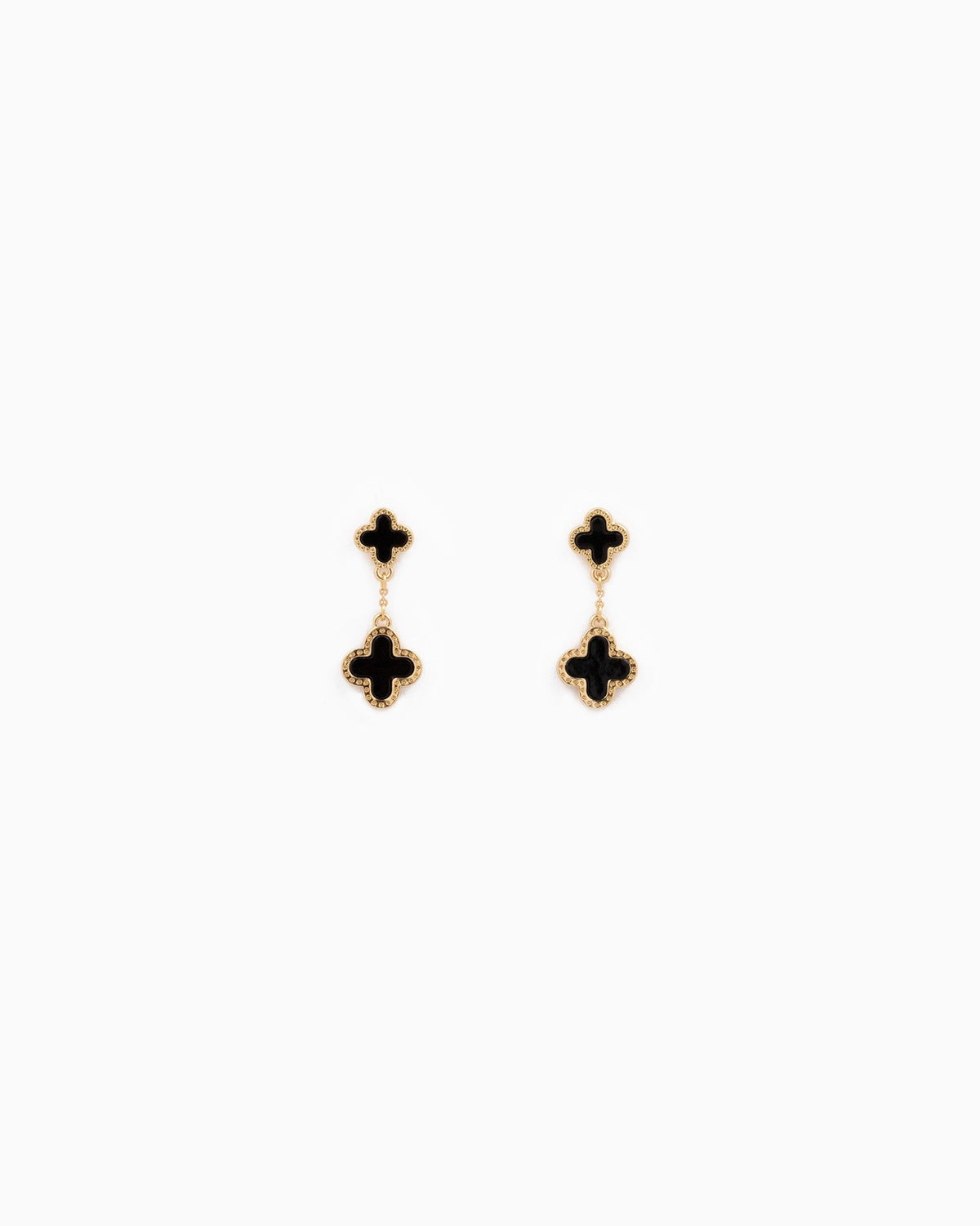 Double Clover Drop Earrings- Black