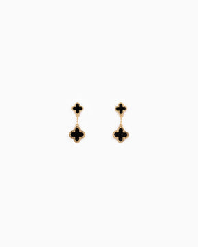 Double Clover Drop Earrings- Black