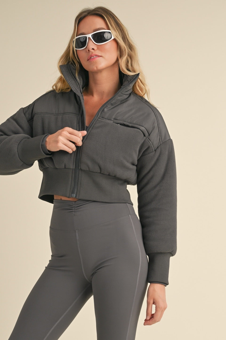 Fleece Crop Jacket- Grey