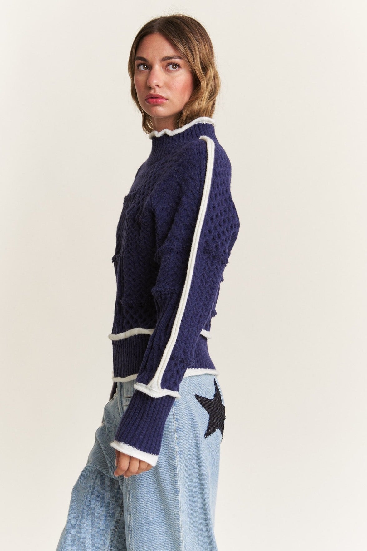 Navy Cable-Knit Sweater