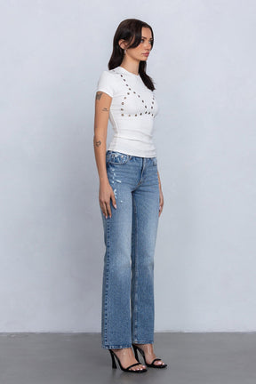 Ribbed Studded Top - White