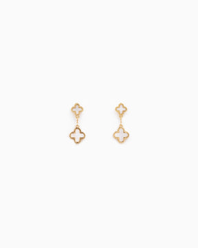 Double Clover Drop Earrings- White