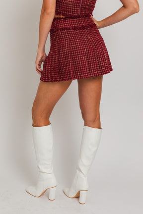 Pleated Tweed Mini Skirt