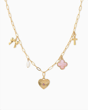 Sunburst Heart Charm Necklace- Pink