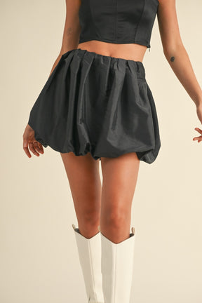 Metallic Ballon Mini Skirt- Black