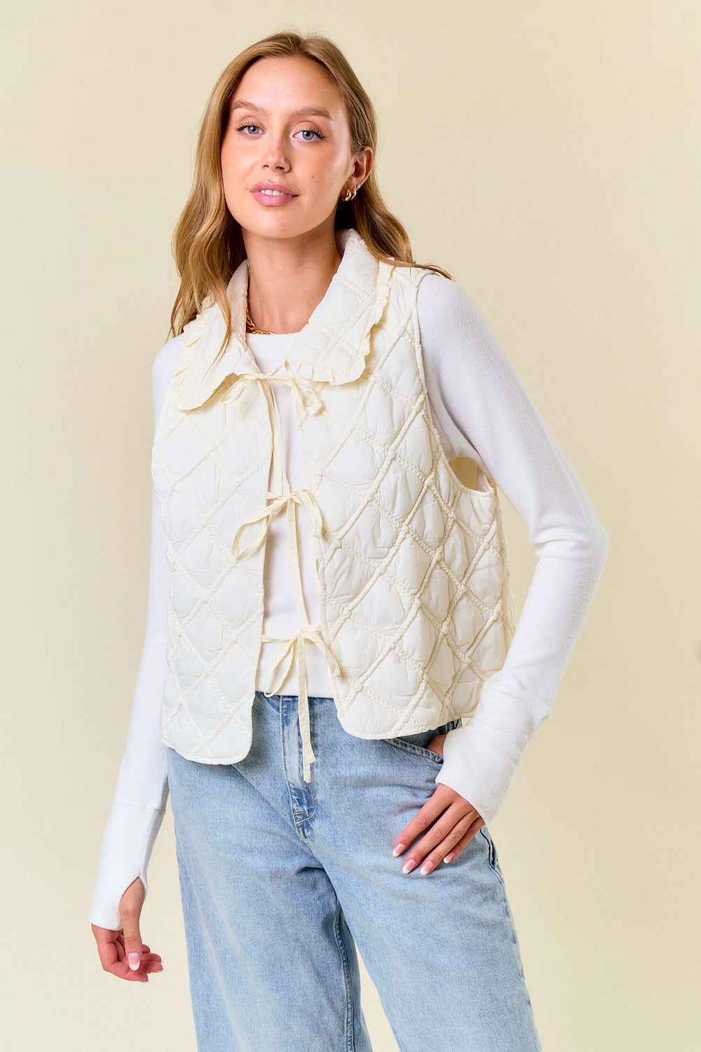 Ruffled Over-Sized Vest- Cream