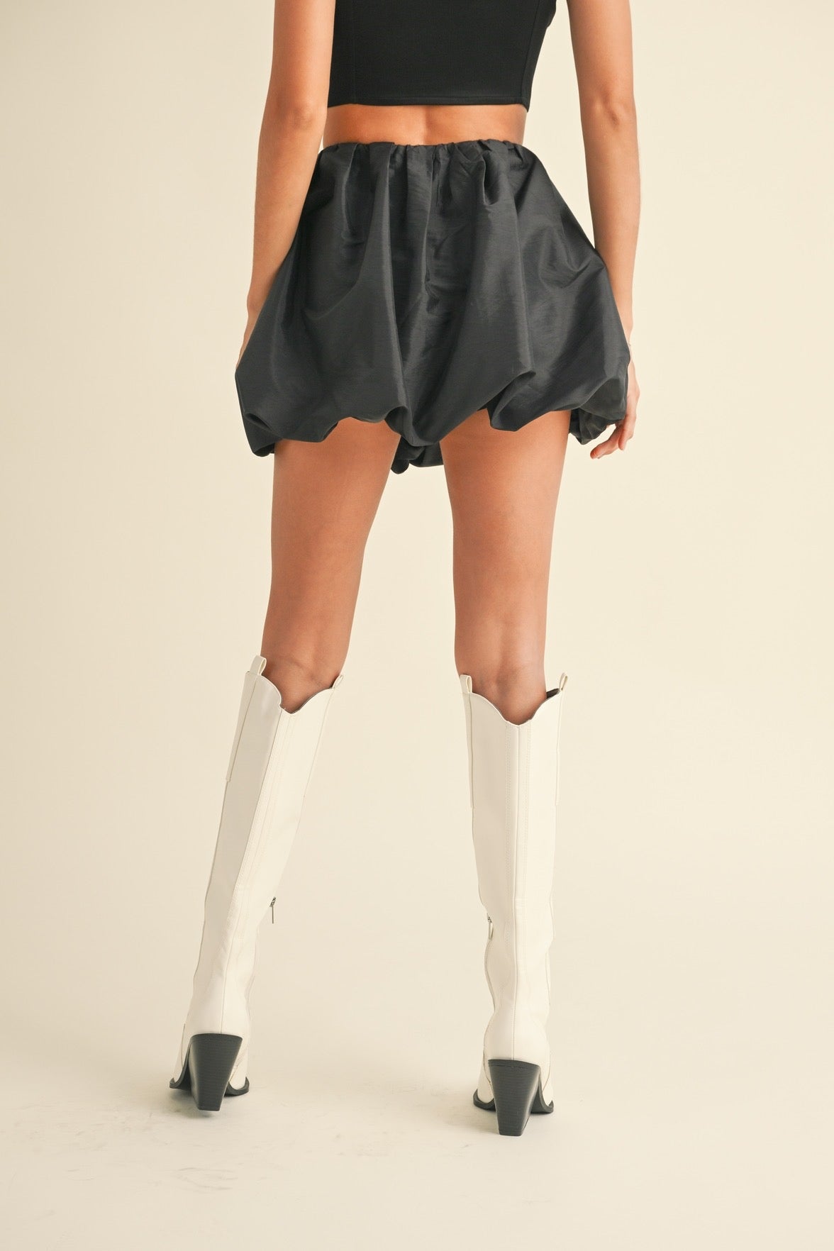 Metallic Ballon Mini Skirt- Black