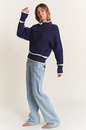 Navy Cable-Knit Sweater