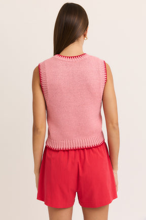 Stitching Detail Sweater Top- Pink