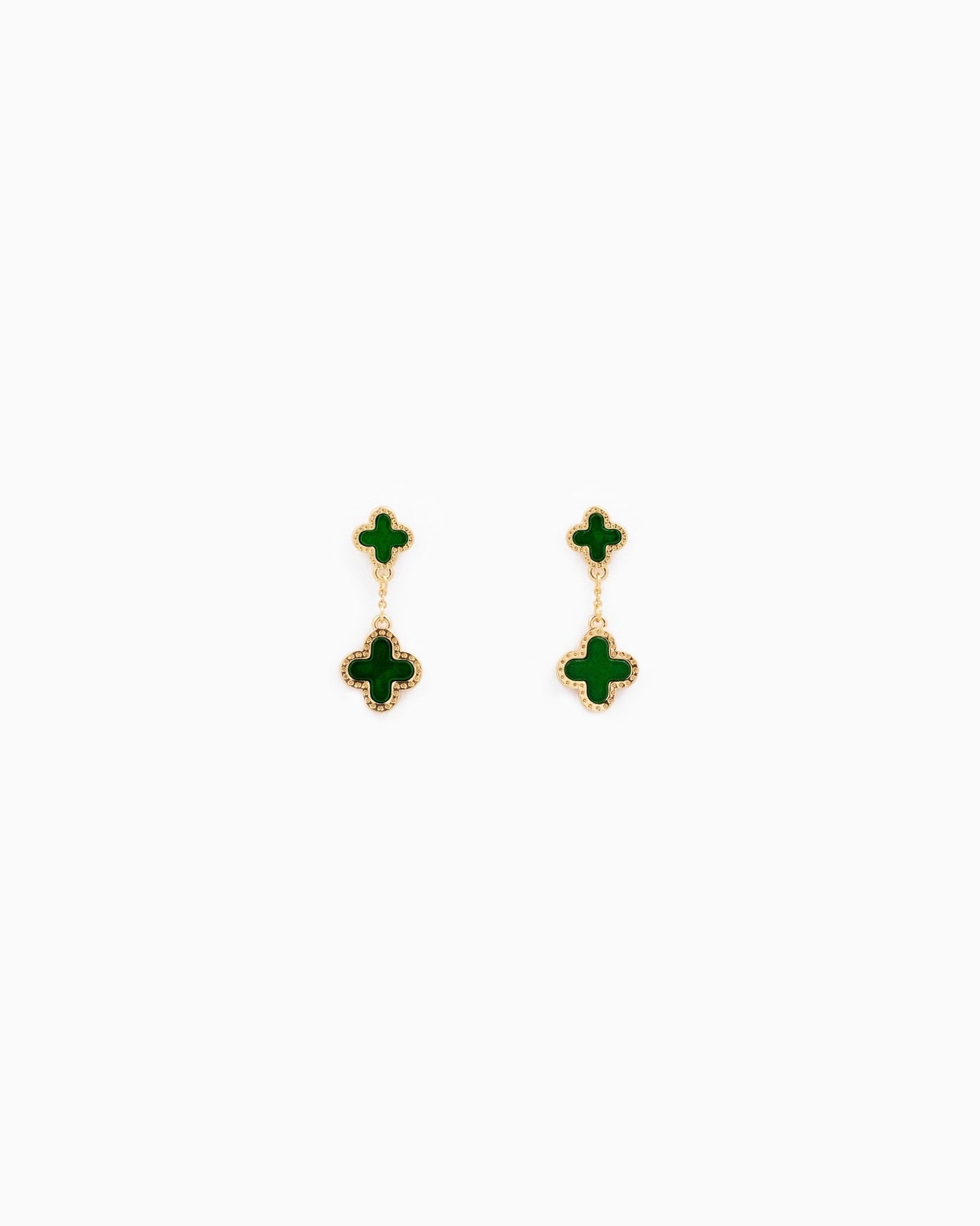 Double Clover Drop Earrings- Green