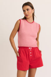 Stitching Detail Sweater Top- Pink