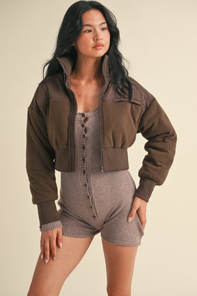 Fleece Crop Jacket- Brown