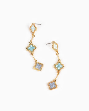 Multi-Bead Clover Drop Earrings - Blue