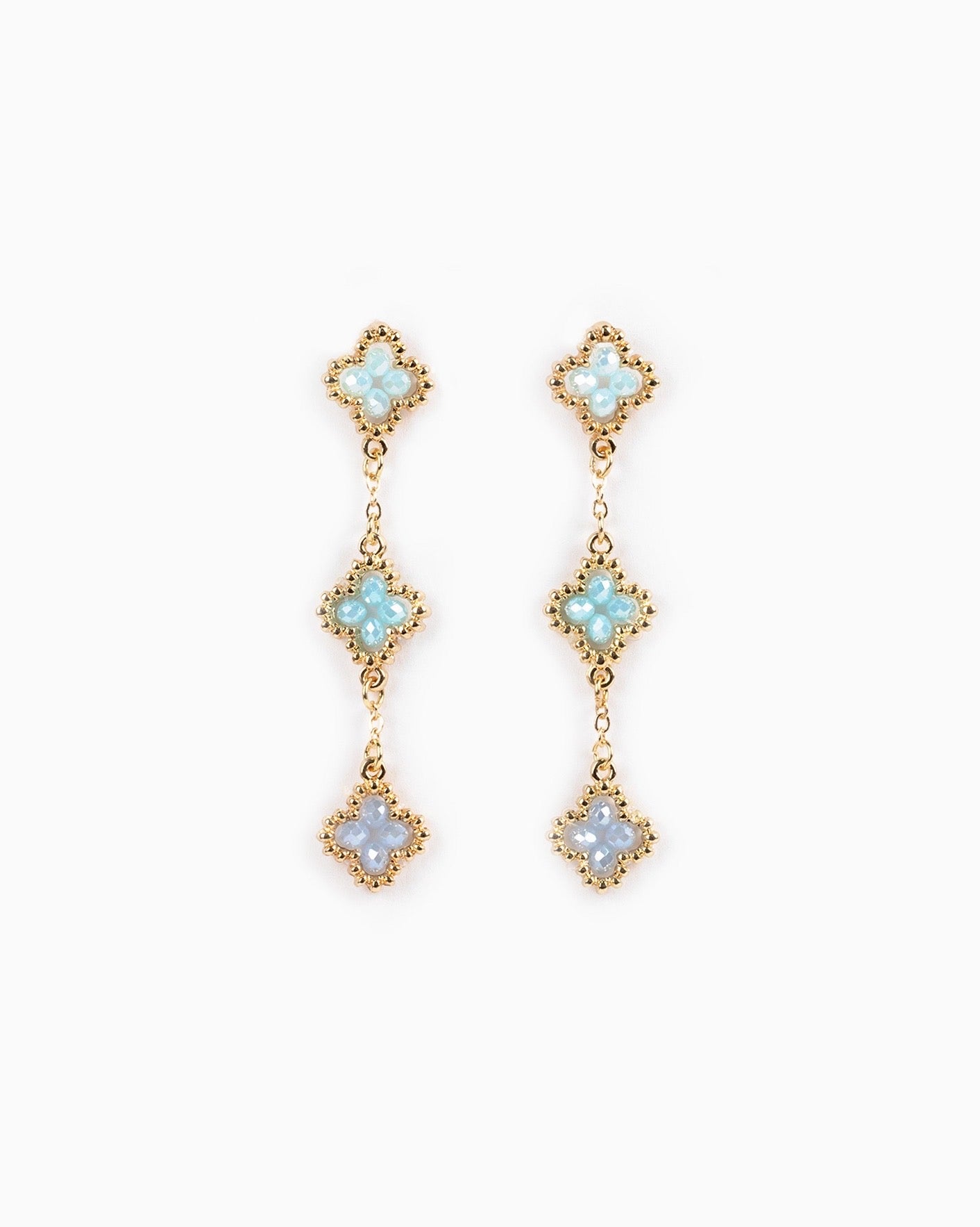 Multi-Bead Clover Drop Earrings - Blue